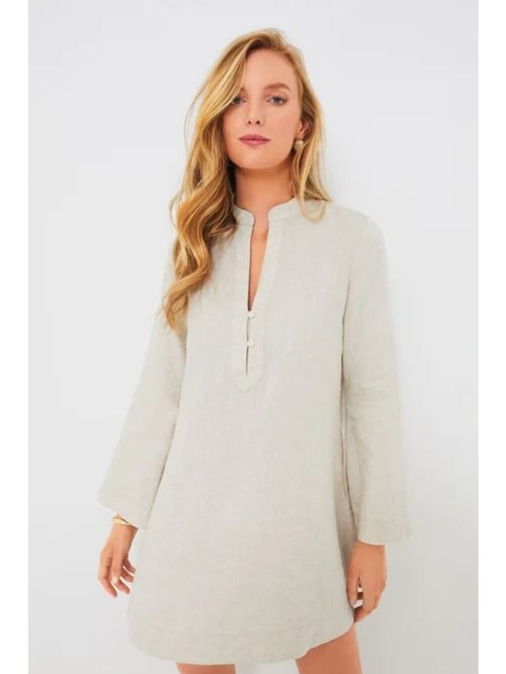 Tuckernuck Tan Natural Linen Tatum Long Sleeve Dress Size Medium